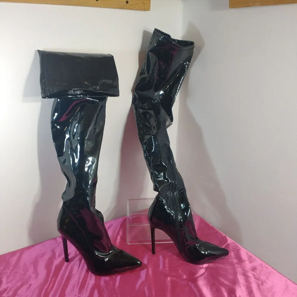 Liliana Women's SZ 9 Sexy Black Pointy Thigh High Over-Knee Boots Stiletto Boots